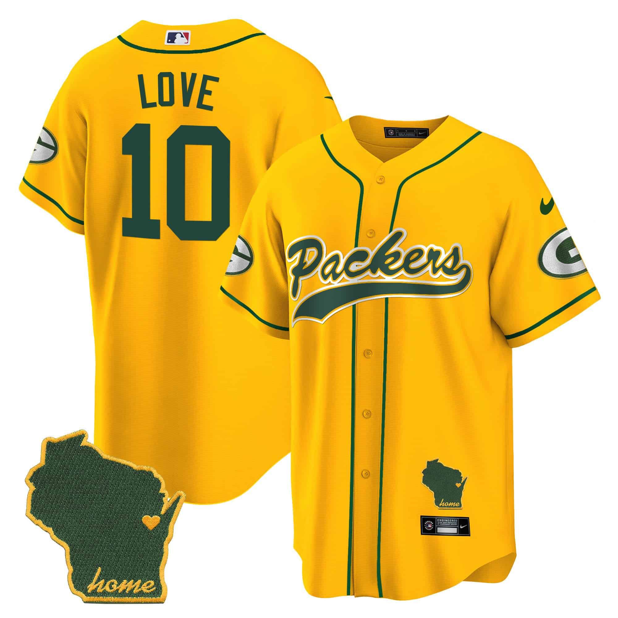 Men Green Bay Packers #10 Love Yellow 2024 Nike Home Patch Baseball NFL Jersey